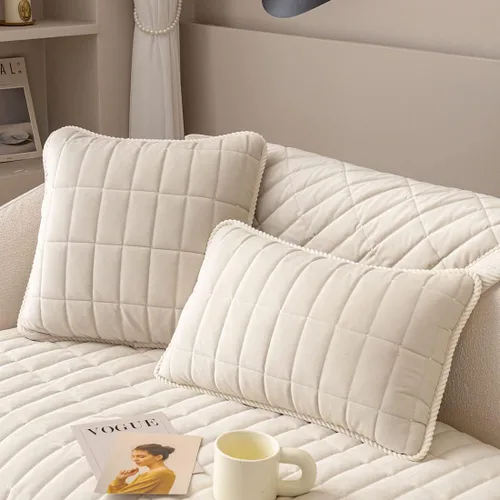 Miniatura 13 de vctops Funda de sofá acolchada de terciopelo con diseño de cuadros supersuave y antideslizante para sofá seccional, funda de sofá de estilo granja