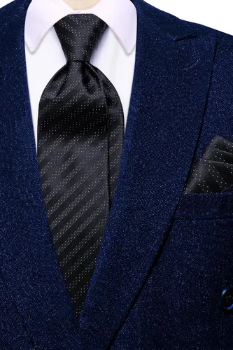 Miniatura 103 de Hi-Tie Corbatas de seda para hombre, diseño de cachemira a rayas, con bolsillo, gemelos cuadrados, conjunto formal de negocios