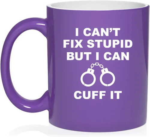 Miniatura 13 de Daylor Taza de café de cerámica con texto en inglés "I Can't Fix Stupid But I Can Cuff It" para oficial de policía, taza de té de cerámica, regalo
