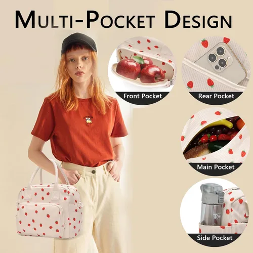 Miniatura 2 de Lunch Bag for Women Girls, Cute Insulated Reusable Lunch Box Leakproof Lunch Boxes Portable Lunch Tote Bag Cooler Bag Fresa