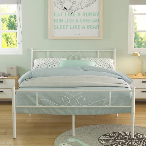 Miniatura 16 de Weehom - Base de cama tamaño individual con cabecero, estribo, soporte de listones de acero, cama metálica tamaño individual, no necesita somier
