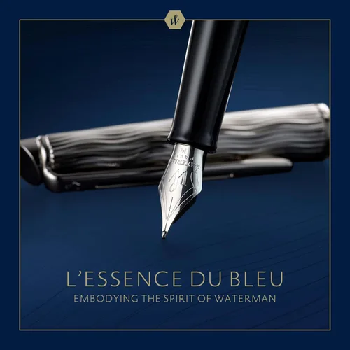 Miniatura 2 de Waterman Pluma estilográfica Hémisphère Metal y laca azul Tapa cincelada Punta mediana de acero inoxidable Tinta azul Caja de regalo