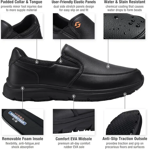 Miniatura 3 de HISEA Zapatos antideslizantes de servicio de alimentos para hombre zapatos de trabajo antideslizantes para cocina restaurante zapatos sin cordones