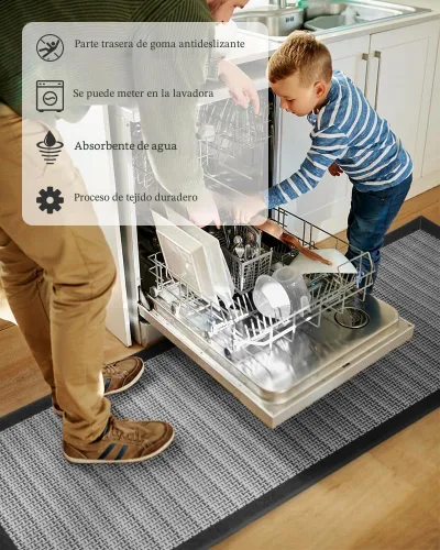 Miniatura 3 de PADOOR Juego de 2 alfombras de cocina antideslizantes, extra grandes de 2.5 x 6 pies + 20 x 32 pulgadas, para suelo de cocina, antideslizante