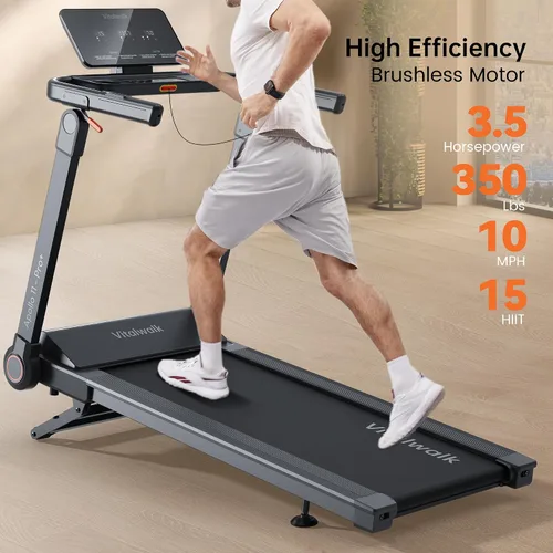Miniatura 2 de Vitalwalk Foldable Treadmill with Auto Incline, 48"x18" Wide Running Belt, 10MPH, 3.5HP Brushless, Walking Pad Treadmill for Home, Auto Folding, No