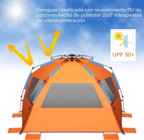 Miniatura 4 de Oileus Tienda de campaña de playa grande para 5 a 6 personas, portátil, tienda de campaña desplegable instantánea para playa con bolsa