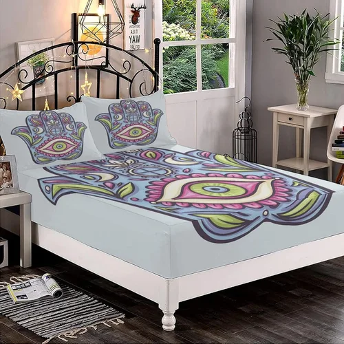 Miniatura 24 de Juego de sábanas bajeras decorativas tamaño Queen, sábanas bajeras de Halloween con bolsillos profundos y 2 fundas de almohada (sin sábana plana)