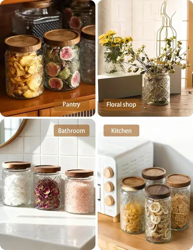 Miniatura 6 de Tarro de vidrio vintage con tapa de madera, recipientes herméticos de Navidad para encimera de cocina, baño, almacenamiento de dulces, galletas