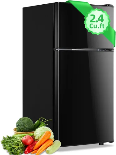 DEMULLER - Refrigerador mini de 2.4 pies cúbicos con congelador superior, refrigerador compacto de doble puerta de tamaño para apartamento para uso