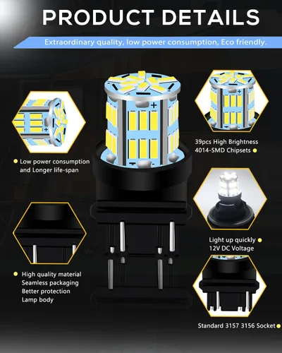 Miniatura 3 de 3157 - Bombilla LED blanca superbrillante 4014 39-SMD 3156 3056 3057 4157 3047 4057 T25 3457, bombillas LED de repuesto para luces de freno, luces