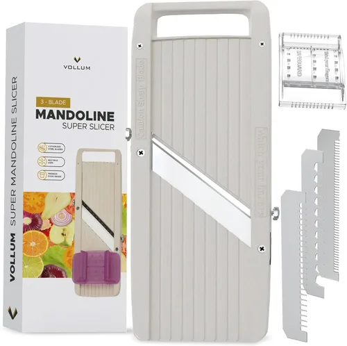 Vollum Cortadora de mandolina japonesa ancha para cocina - Cortador profesional de verduras con cuchillas intercambiables de acero inoxidable -