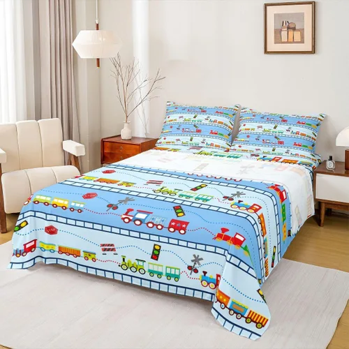 Miniatura 27 de Erosebridal Juego de sábanas de automóvil de dibujos animados para niños, juego de ropa de cama de camiones, tamaño individual, sábana bajera