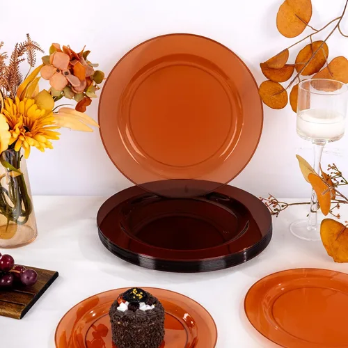 Miniatura 2 de I00000 200 Piezas de Platos de Plástico Transparente Marrón - Elegantes Platos de Fiesta Desechables de Plástico Incluyen 100 Platos de Cena 10