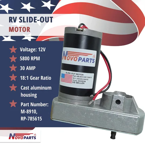 Miniatura 2 de Motor Deslizable para RV Relación 18:1 M-8910 30 Amp 12 Voltios Deslizable Reemplaza 132682, 295380, RP-785615, 131903, Reemplaza Motores