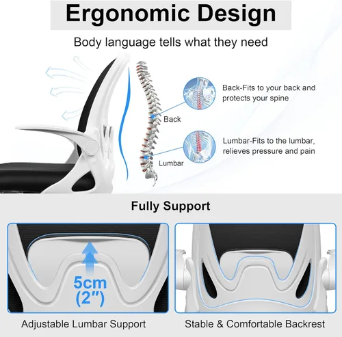 Miniatura 3 de Silla de dibujo alta de oficina con reposabrazos abatibles, altura ajustable y soporte lumbar mejorado, taburete ergonómico rodante, soporte