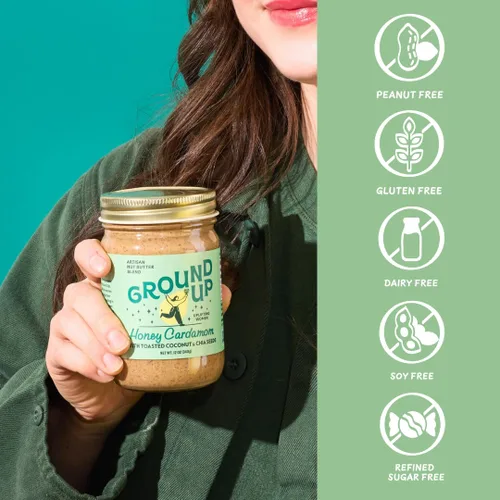 Miniatura 4 de Ground Up Mantequilla de almendras y anacardos - cardamomo de miel con semillas de chía - Sin maní, sin lácteos, sin gluten, vegana - 1 tarro de 12