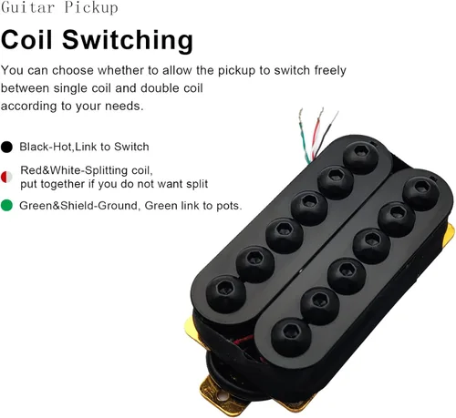 Miniatura 4 de SAPHUE Pastillas de guitarra eléctrica ajustables de bobina doble de metal Humbucker Punk para cuello/puente (Negro)