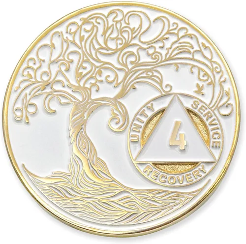 Miniatura 159 de 20 Year Sobriety Mint Twisted Tree of Life - Medallón de recuperación AA chapado en oro, fichas y fichas, color negro