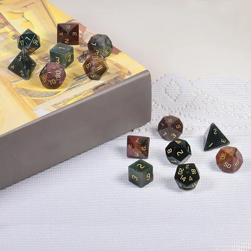 Miniatura 6 de mookaitedecor Juego de 7 dados poliédricos de cristal de ágata india, dados pulidos de piedras pulidas para juegos de mesa RPG MTG decoración