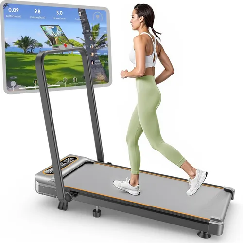 Folding Walking Pad with 15% Incline/RGB Light/Dual Screen Display, 3.5HP Treadmills for Home, Portable Walking Pad Treadmill with Handle Bar and 4