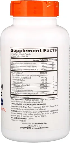 Miniatura 3 de Doctor's Best Glucosamina Condroitina MSM + Ácido Hialurónico con OptiMSM con Colágeno BioCell, Soporte Articular, Sin OMG, Sin Gluten y Soja, 150
