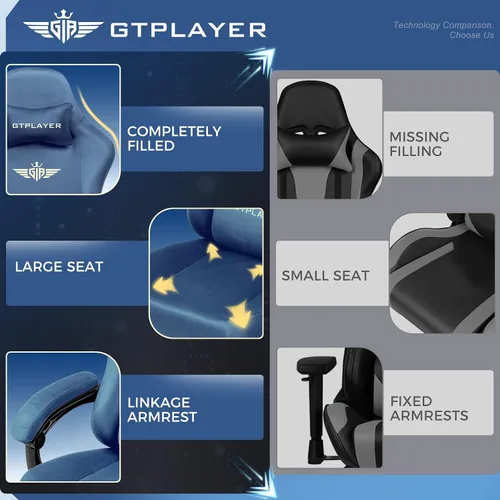 Miniatura 5 de GTPLAYER Silla de juegos de tela con cojín de resorte de bolsillo, sillas de juegos grandes y altas, silla de computadora de respaldo alto de 350