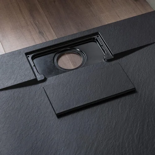 Miniatura 10 de Woodbridge Base de ducha negra de drenaje con extremo de umbral cero, perfil bajo, 47.25 pulgadas de largo x 31.5 W, accesible para silla de ruedas