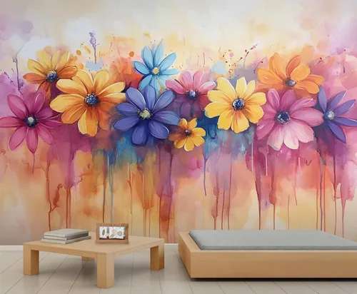 Miniatura 18 de Mural de pared floral retro, papel tapiz rústico floral de bar, flores abstractas 3D, impermeable, para cafetería, restaurante, sala de estar