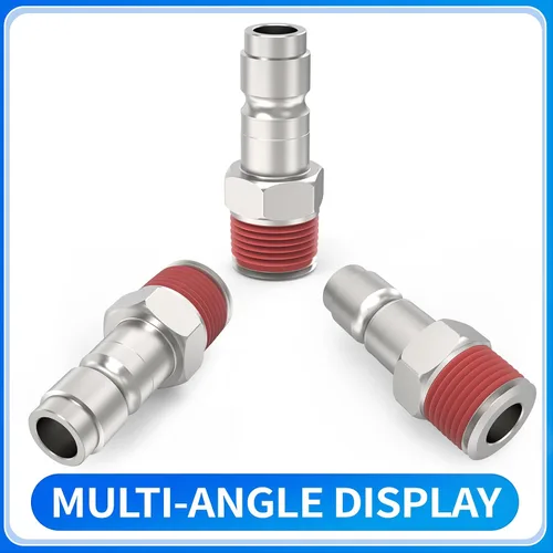 Miniatura 3 de ChillWaves Enchufe de aire estilo T automotriz, enchufes neumáticos macho NPT de 1/2 pulgada, accesorios para compresores de aire (paquete de 5)