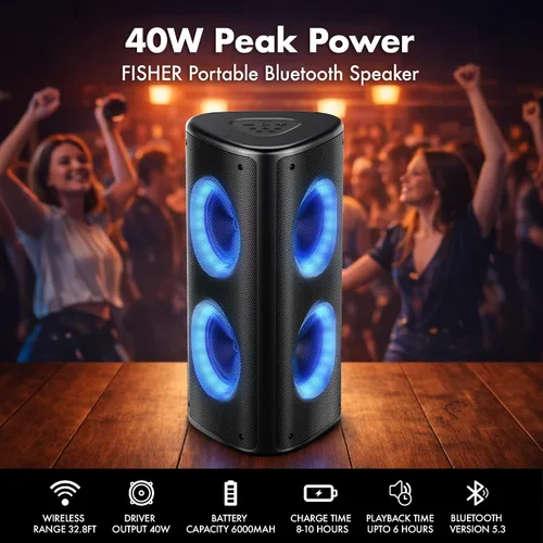 Miniatura 6 de Fisher Altavoces Bluetooth portátiles, altavoces estéreo, sistema inalámbrico Bluetooth, triángulo cuádruple de 6.5 pulgadas, doble potencia máxima