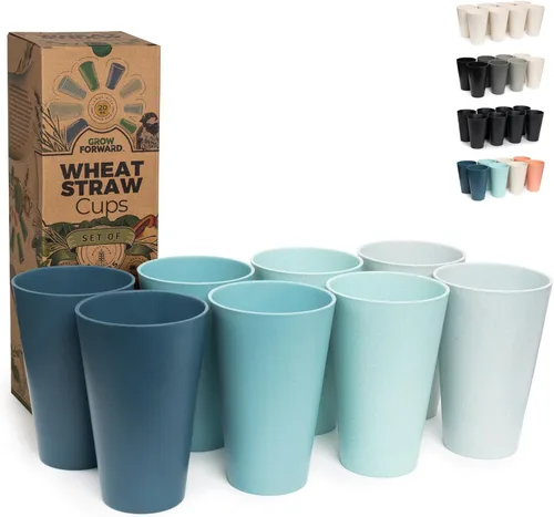 Grow Forward Vasos de paja de trigo prémium – Vasos de plástico duro irrompibles sin BPA de 20 onzas – Vasos de plástico ligero reutilizables para