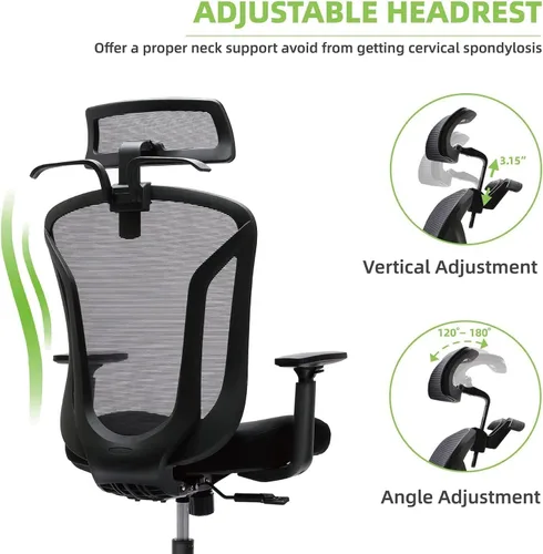 Miniatura 4 de Silla de oficina con respaldo alto, silla ergonómica de malla, silla de escritorio para el hogar, reposacabezas ajustable, silla ejecutiva