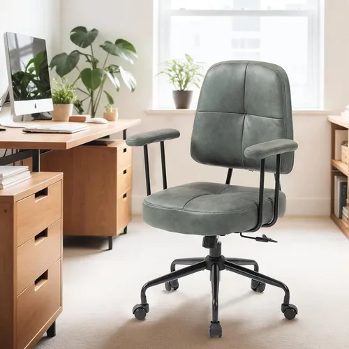 Miniatura 8 de ECOTOUGE Silla de oficina en casa, silla de escritorio tapizada con reposabrazos, silla de computadora moderna y cómoda de mediados de siglo