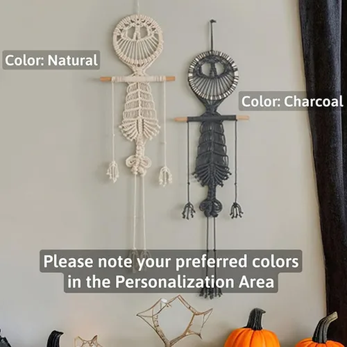 Miniatura 2 de VIVIANYO HD Tapiz bohemio de macramé para colgar en la pared, decoración de Halloween, esqueleto humano, 42 pulgadas, bonita decoración de calavera