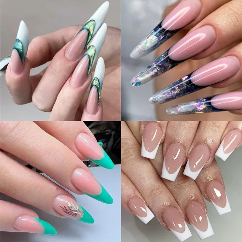 Miniatura 6 de Calcomanías dobles de forma francesa, 60 piezas de almohadillas de silicona reutilizables de doble forma, puntas de manicura francesa, molde