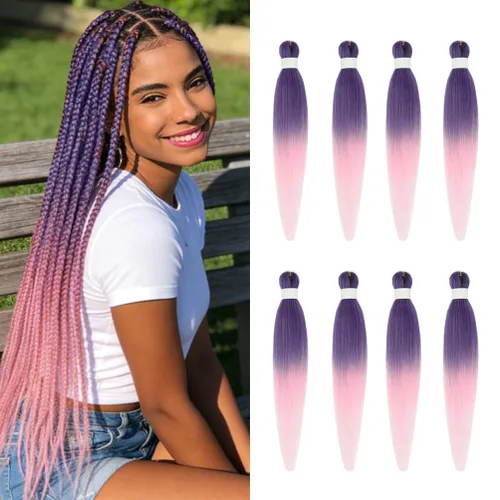 Miniatura 69 de 8 paquetes de extensiones preestiradas - 16 pulgadas de cabello trenzado premium, 55G/paquete, sin picazón, fijación en agua caliente, textura Perm