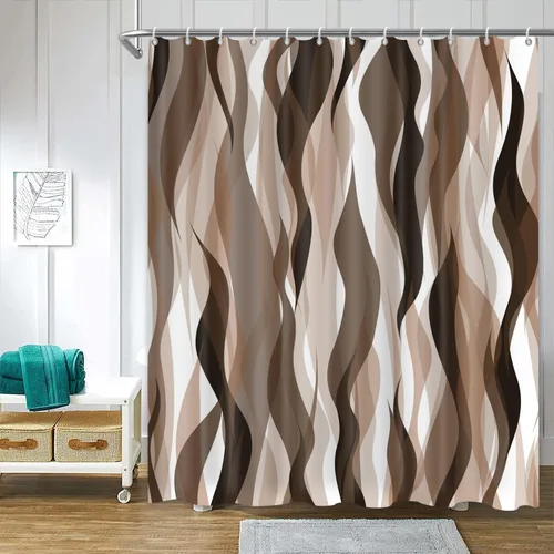 Miniatura 6 de Cortina de ducha moderna de rayas abstractas negras, blancas y grises, cortina de ducha para decoración de baño geométrica, impermeable, decorativa