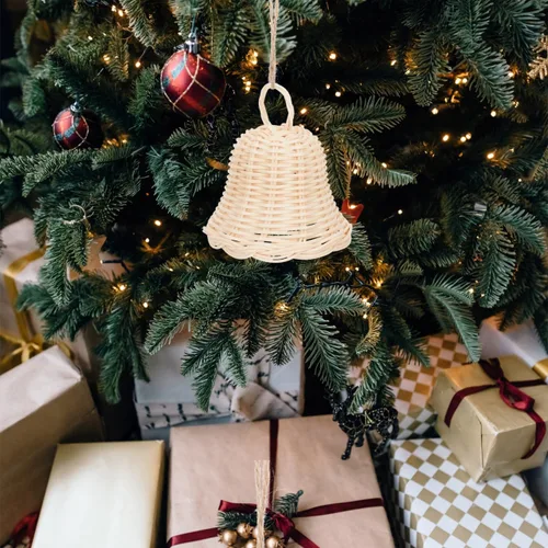 Miniatura 8 de 5 unids tejido ratán campana forma ornamento hecho a mano paja campana colgante colgante para decoración de fiesta de Navidad foto Prop