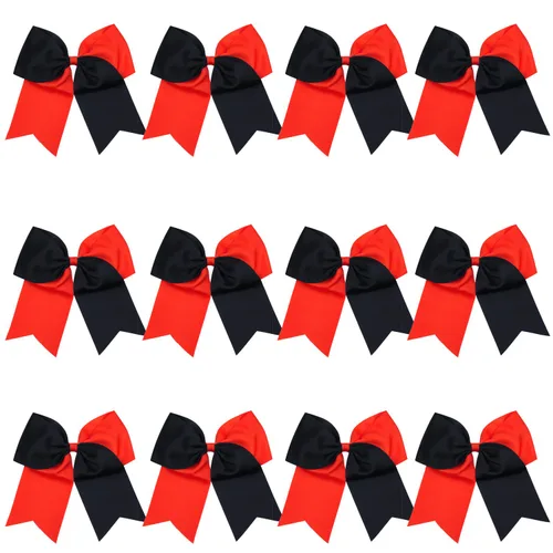 Miniatura 42 de Lazos de animadora jumbo de 8 pulgadas con diamantes de imitación brillantes para cola de caballo, lazos de porrista, 6 unidades, color negro