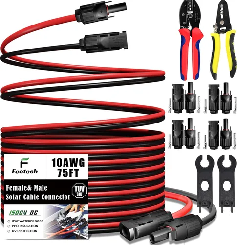 Miniatura 19 de Cable de Extensión Solar de Doble Hilo de 50 Pies - 10AWG (6mm) Negro y Rojo con Conectores de Panel Solar IP67 para Uso en Exteriores y Marino