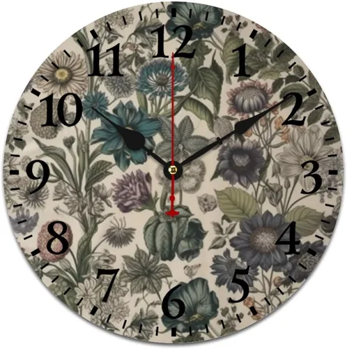 Miniatura 18 de Chinoiserie - Reloj de pared de madera moderno con patrón floral azul y blanco, flores y pájaros, funciona con pilas, con movimiento de cuarzo, azul