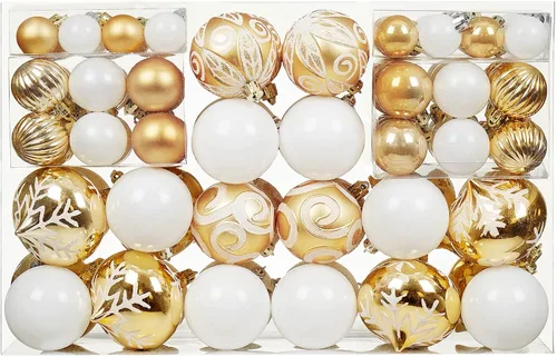 Miniatura 8 de Juego de adornos de bolas de Navidad surtidas de 100 unidades, decoración de árbol de Navidad de temporada inastillable con paquete de regalo Dorado