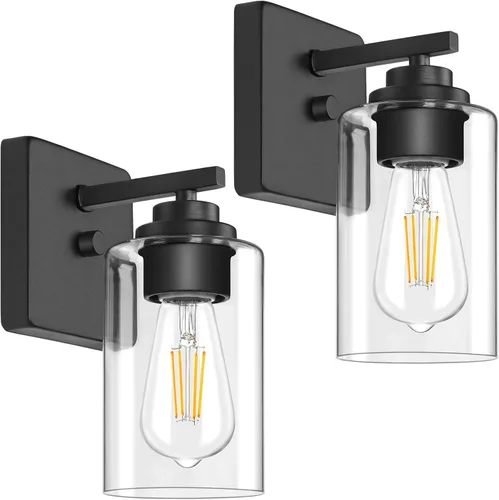 Miniatura 12 de Lámparas de baño de 3 luces, 19 pulgadas, modernas luces de tocador sobre espejo con pantallas de vidrio transparente, accesorio de luz marrón