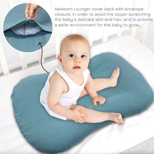 Miniatura 3 de Funda de muselina para tumbona de bebé suave de algodón orgánico, cubre para tumbona de recién nacido para bebés, niñas y niños (Azul)