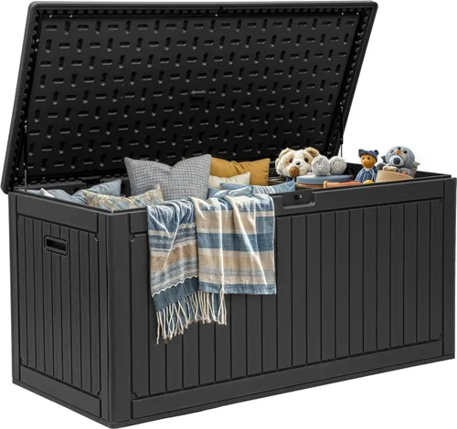 Miniatura 59 de YITAHOME Caja grande de resina de 100 galones, cajas de almacenamiento al aire libre para muebles de patio, cojines de exterior, herramientas