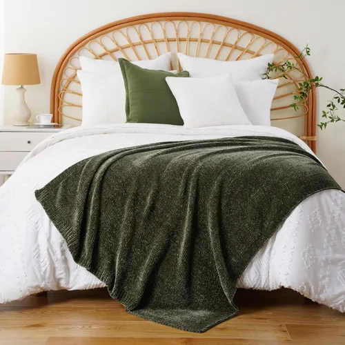 Miniatura 4 de BATTILO HOME Manta de Chenille Verde Oliva para Sofá, Acogedora Manta de Punto para Cama, Sofá, Exteriores, Súper Suave y Cálida, Mantas de Chenille