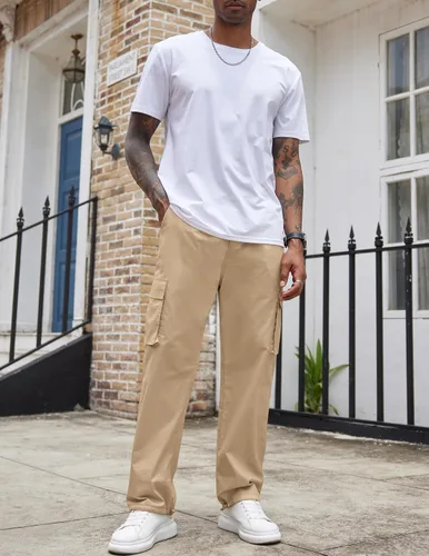 Miniatura 8 de COOFANDY Pantalones cargo casuales para hombre, pantalones deportivos de algodón con cordón