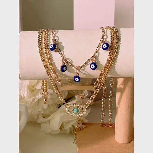 Miniatura 3 de Long tiantian Collares de mal de ojo para mujer, collar con dije de mal de ojo en capas de oro para niñas, bohemio, playa, media luna, malvado