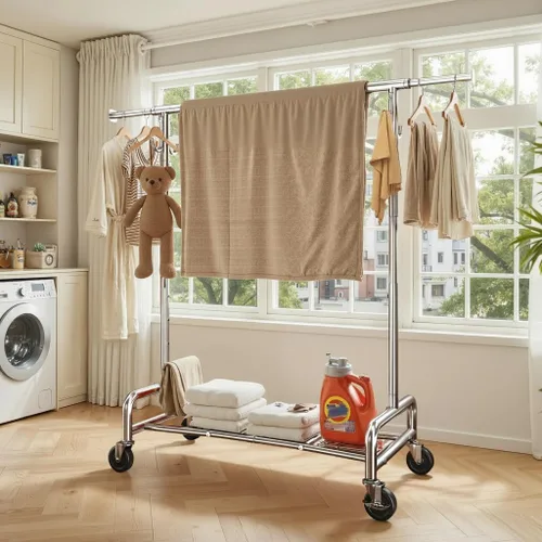 Miniatura 2 de Raybee Perchero resistente de 75 pulgadas extra ancho, 450 libras con 4 ganchos, ruedas bloqueables, perchero de metal para dormitorio, lavandería