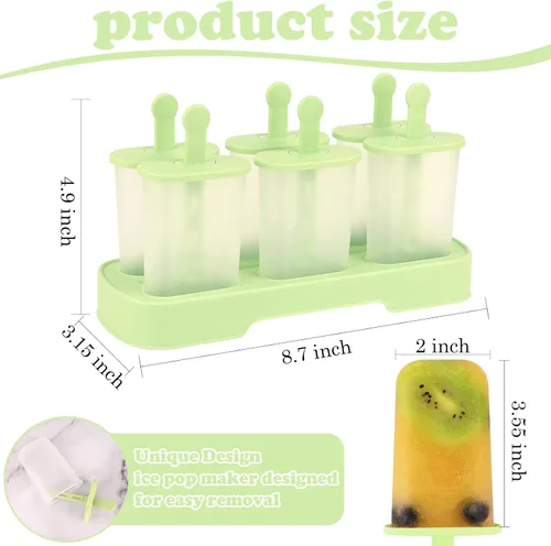 Miniatura 4 de WMKGG Juego de moldes para paletas, 6 moldes para paletas de hielo, molde de helado casero con palos, máquina para hacer paletas (verde)